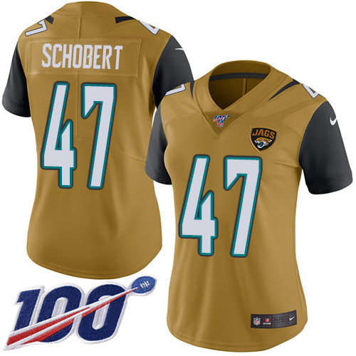Nike Jacksonville Jaguars #47 Joe Schobert Gold Women Stitched NFL Limited Rush 100th Season Jersey